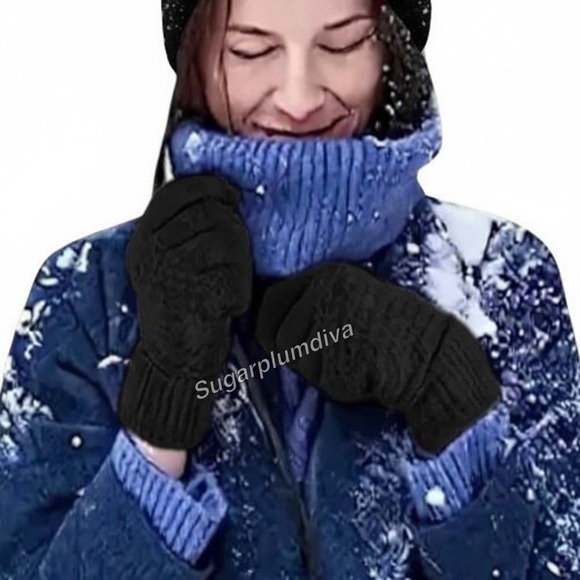 Womens Thermal Warm Thick Plush Lined Touchscreen Black Gloves NEW Winter OS - Picture 3 of 7